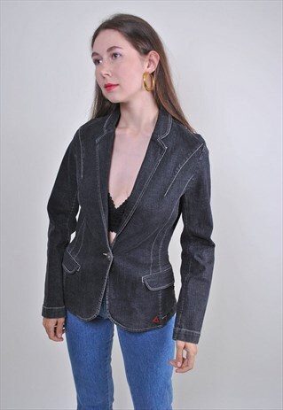 VINTAGE JEANS BLAZER, 70S WAISTED JACKET, RETRO DENIM COAT