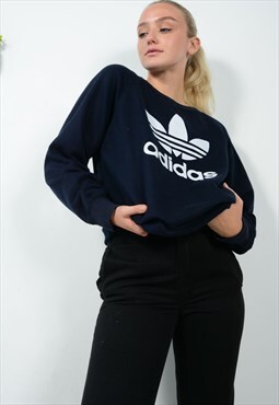 Vintage 90s Adidas Sweatshirt Blue Logo Size L