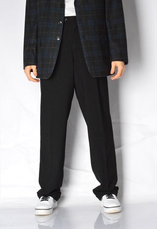 VINTAGE 90S BLACK MINIMALIST WOOL BLEND PANTS