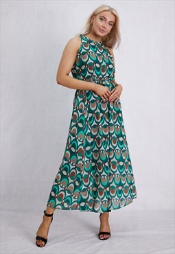 Green Sleevless Round Neck Belted Maxi Dress ONE SIZE FIT (8