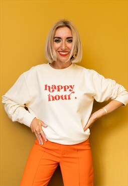 ROR Cream Happy Hour Slogan Sweatshirt