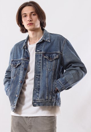 90'S VINTAGE MENS LEVIS TRUCKER WASHED JEANS DENIM JACKET