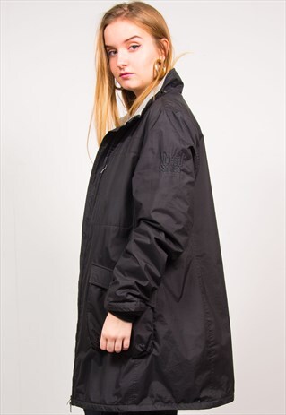 VINTAGE 90'S NORTH SAILS BLACK OVERSIZED FLEECE LINED COAT