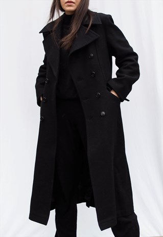 Vintage Black Midi Wool Coat | VINTAGE 