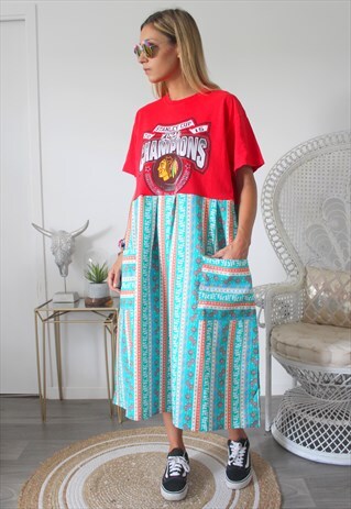 DRESS TEE-SHIRT VINTAGE PRINTED FABRIC