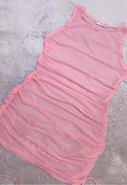 Pink  Ruched Sheer Dress