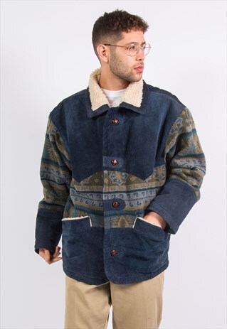 VINTAGE AZTEC JACKET SHEARLING SUEDE COAT