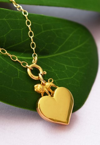 GOLD LION HEART CHARM NECKLACE HANDMADE