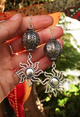 HANDMADE SILVER WAVEY SUN EARRINGS