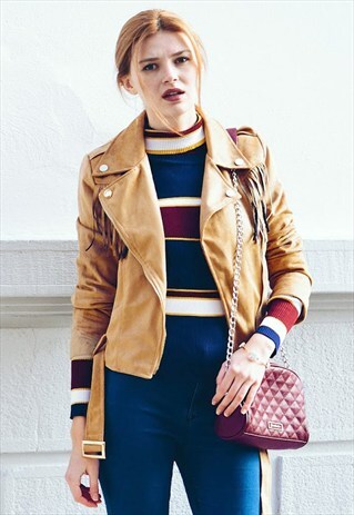 FAUX SUEDE TASSELS BIKER JACKET
