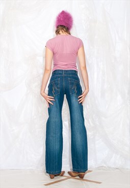 Vintage 90s Wide Leg Jeans w Thunderbolt Embroidery