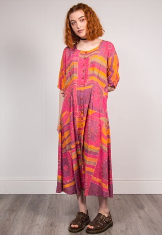 90'S VINTAGE CRAZY PATTERN SUMMER DRESS