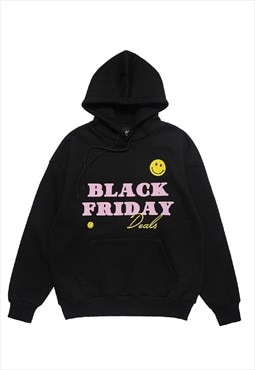 Black Friday hoodie emoji pullover funny slogan top in black