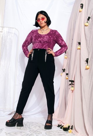 VINTAGE SLIM TROUSERS 90S HIGH-WAISTED BASIC BLACK PANTS