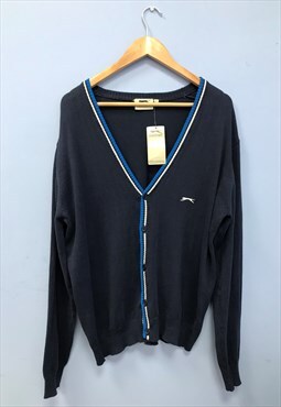 Navy Blue Cardigan Cotton Knit Long Sleeved