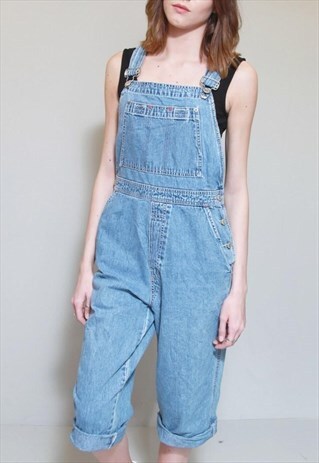 VINTAGE 1990'S MID WASH CROPPED DENIM DUNGAREES