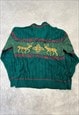 VINTAGE KNITTED JUMPER ABSTRACT REINDEER PATTERNED KNIT