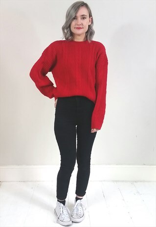 VINTAGE 90'S RED CHUNKY CABLE KNIT JUMPER