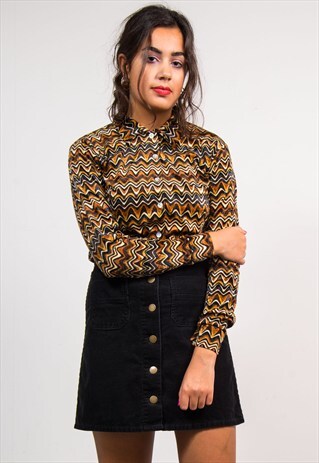 90'S RETRO BROWN CRAZY PATTERN VELVET SHIRT