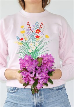 Cute Pink Floral 90's Sweater / Jumper