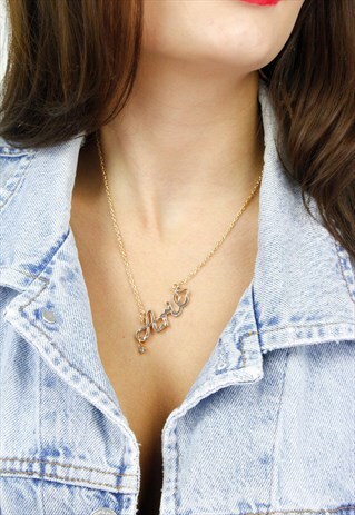 GOLD DIAMANTE 'ARIES' STAR SIGN SPELL OUT CHAIN NECKLACE
