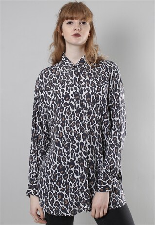 VINTAGE 90S LEOPARD PRINT PATTERNED LONG SHIRT