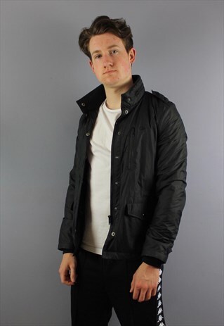 VINTAGE LACOSTE BOMBER JACKET IN BLACK WITH METAL LOGO AND Z