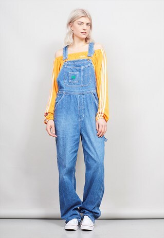VINTAGE 90'S GREEN LABEL MID-BLUE OVERSIZED DUNGAREES