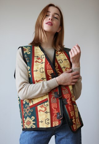VINTAGE 80'S BOHO PATTERNED HIPPIE GILET VEST