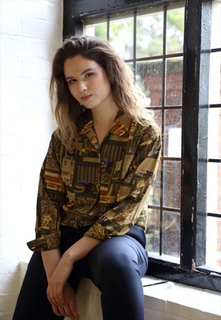 GREEN SILKY PATTERNED SHIRT
