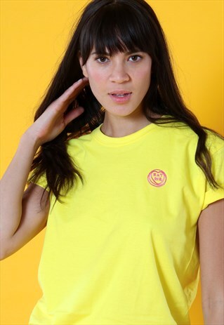 EAT ME PINK EMBROIDERED YELLOW TSHIRT