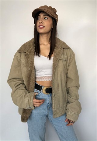 VINTAGE 90S DIESEL SHERPA CORD JACKET BORG WINTER LINED WARM