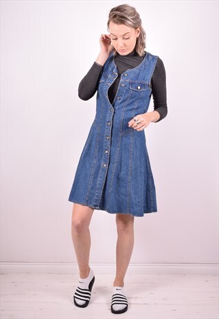 WOMENS VINTAGE DENIM DRESS MEDIUM BLUE 90S