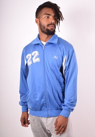 PUMA MENS VINTAGE TRACKSUIT TOP JACKET XL BLUE 90S