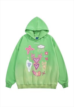 Psychedelic hoodie bleached pullover fantasy jumper in green