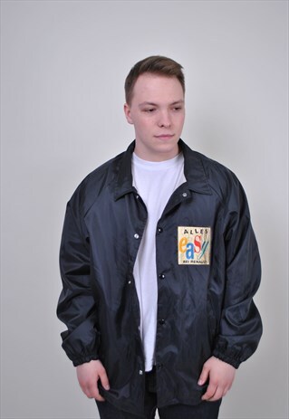 90S COACH JACKET, VINTAGE OVERSIZE BLACK SPORT JACKET