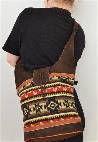 ECUADOR SUEDE & WOVEN SHOULDER BAG BROWN AZTEC