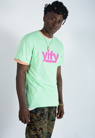 YIFY T-SHIRT IN MINT WITH PINK LOGO