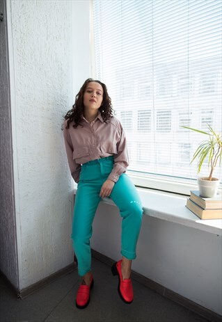 VINTAGE 80'S TURQUOISE HIGH WAISTED STRETCHY JEANS