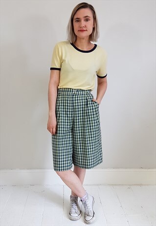 VINTAGE 90'S GREEN GINGHAM LONG SHORTS