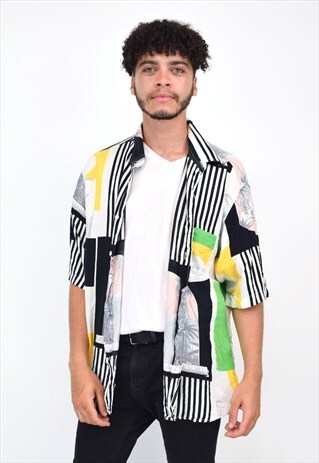 VINTAGE 90S BLACK STRIPE PRINT SHIRT
