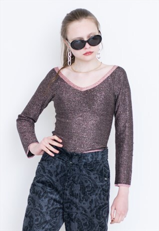 VINTAGE PURPLE SHINY RETRO BLOUSE
