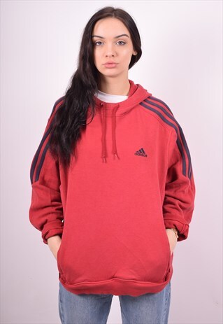 ADIDAS WOMENS VINTAGE HOODIE JUMPER XL MAROON 90'S