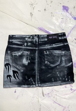 Vintage Y2K Hand Painted Mini Skirt in Black Silver