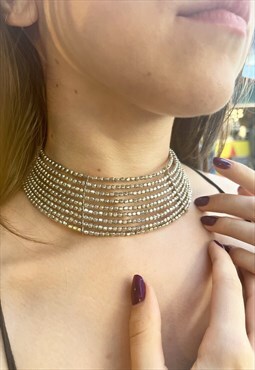 Imperial Silver Choker Necklace Adjustable