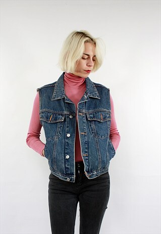 VINTAGE 90'S DARK BLUE DENIM WAISTCOAT WITH POCKETS