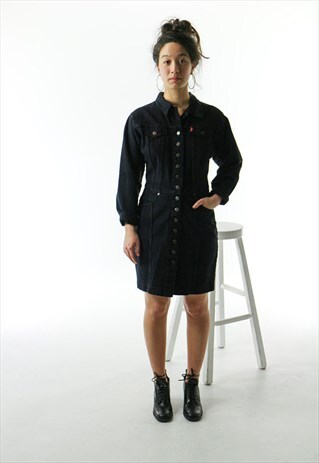 LONG SLEEVE DENIM DRESS / BUTTON UP RETRO DRESS