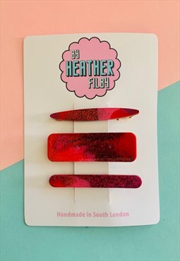 3 Red Marble Hair Clips