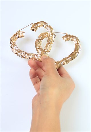 GOLD HOOP HEART SHAPED BAMBOO EARRINGS - LARGE