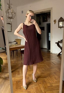 Vintage Burgundy Sleeveless Silky Midi Dress